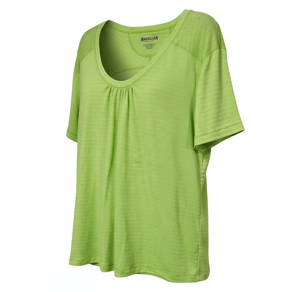 Magellan Sportswear Womens Green Scoop Neck Blouse Short Sleeve Pullover Size XL